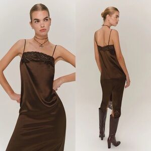 REFORMATION NEW Mackenzie Silk Dress in Moss Garden XS